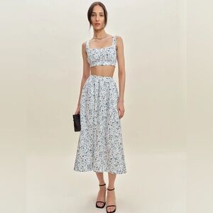 Reformation shannon Blue Floral Midi Dress 2 piece